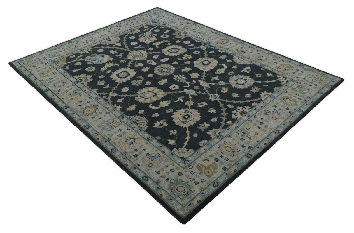 Hand Tufted Black and Silver Modern Turkish Oushak Multi size wool Area Rug, Kids, Living Room and Bedroom Rug