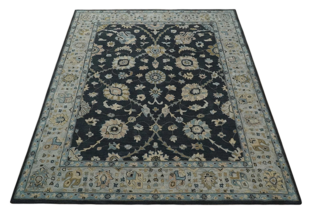 Hand Tufted Black and Silver Modern Turkish Oushak Multi size wool Area Rug, Kids, Living Room and Bedroom Rug