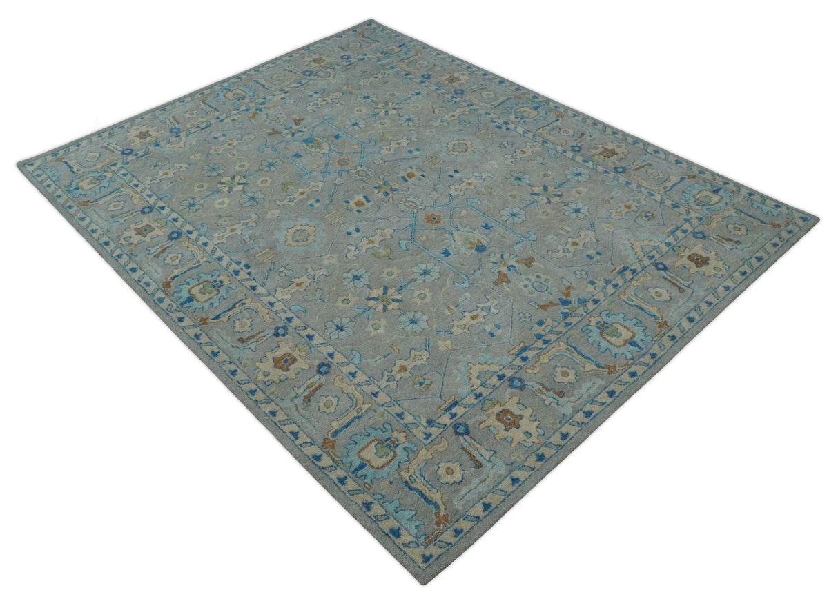 Hand Tufted Gray, Beige and Accent Blue Multi Size 8x10 Traditional Herati Design Wool Rug