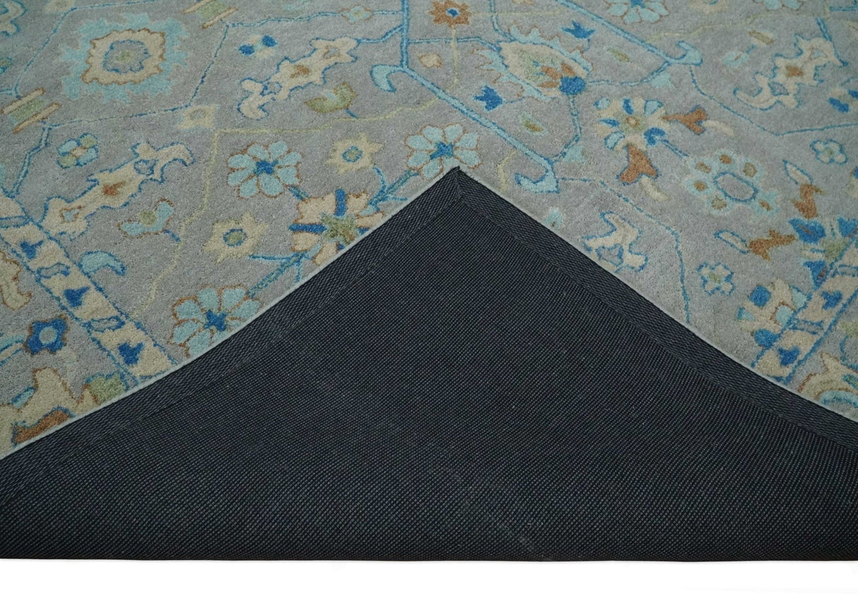 Hand Tufted Gray, Beige and Accent Blue Multi Size 8x10 Traditional Herati Design Wool Rug