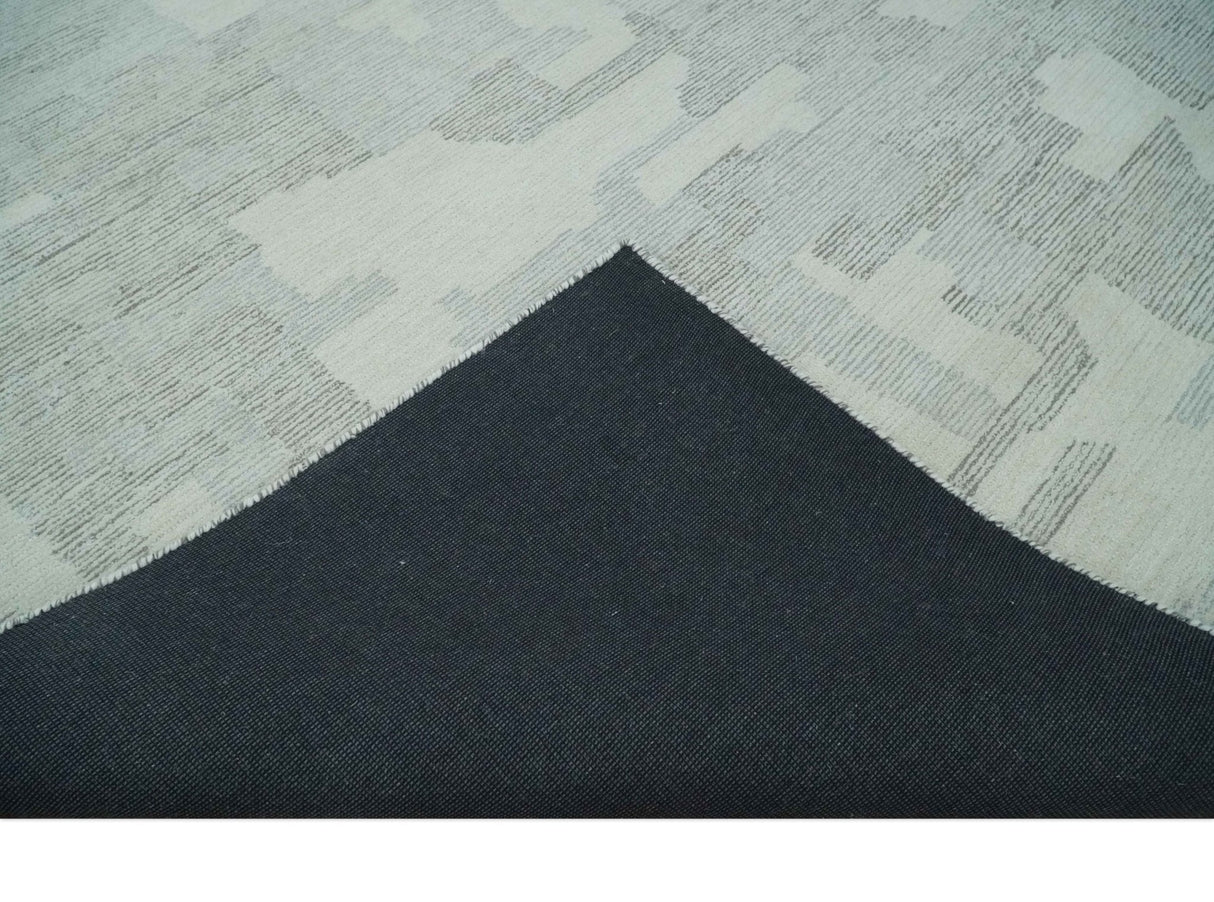 Hand Tufted Ivory, Silver and Blue Modern Abstract Custom Made wool Rug