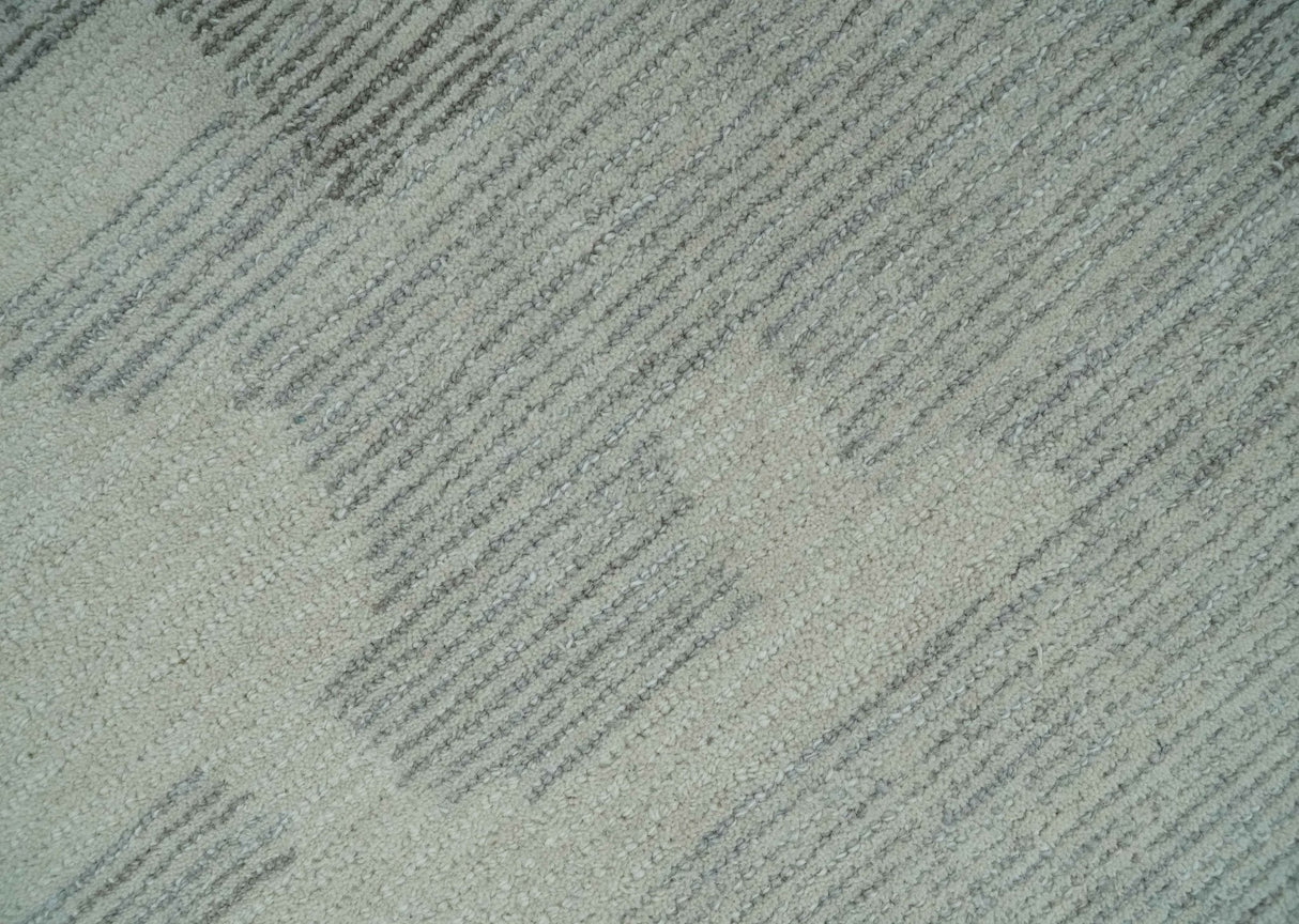 Hand Tufted Ivory, Silver and Blue Modern Abstract Custom Made wool Rug