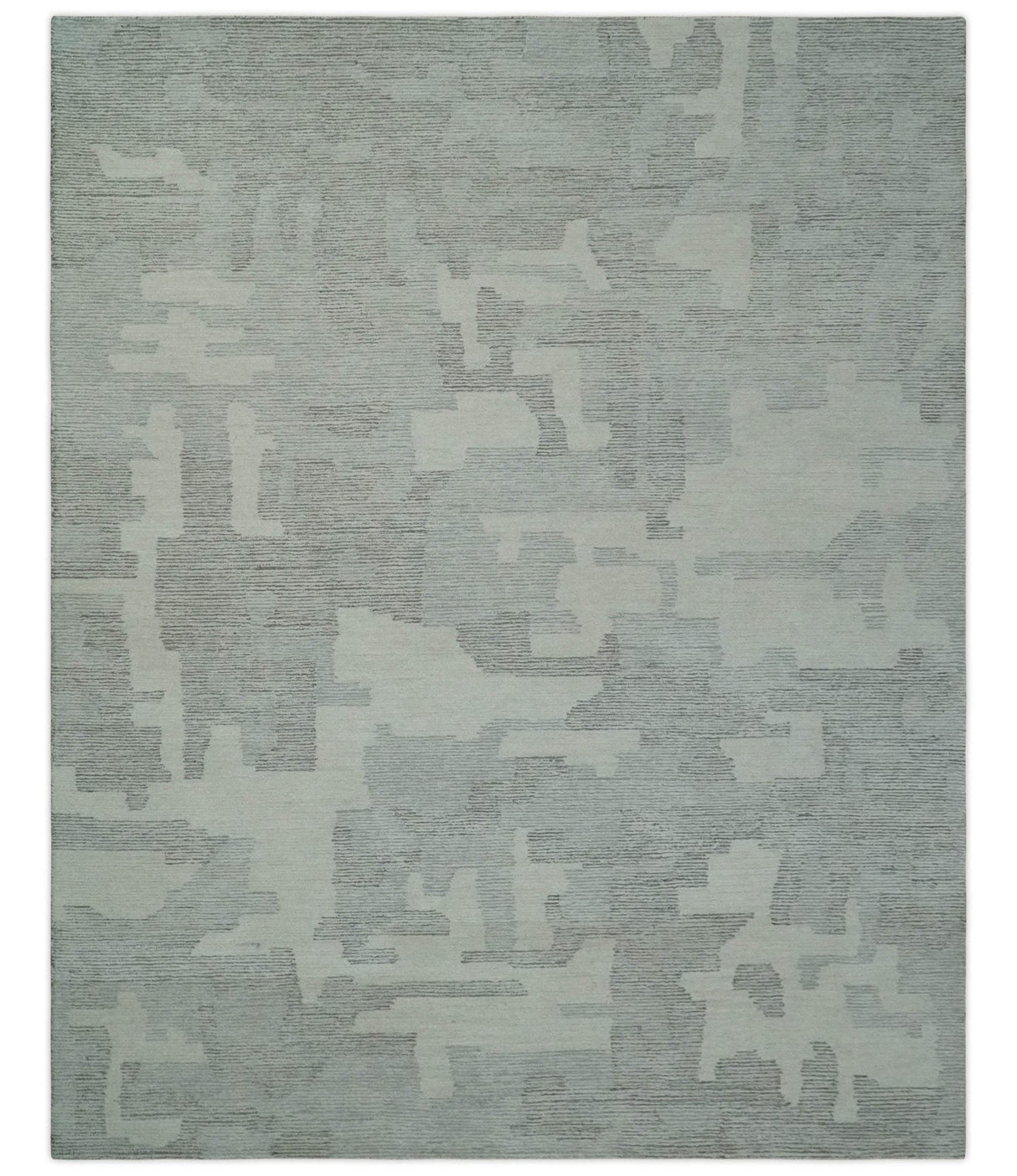 Hand Tufted Ivory, Silver and Blue Modern Abstract Custom Made wool Rug