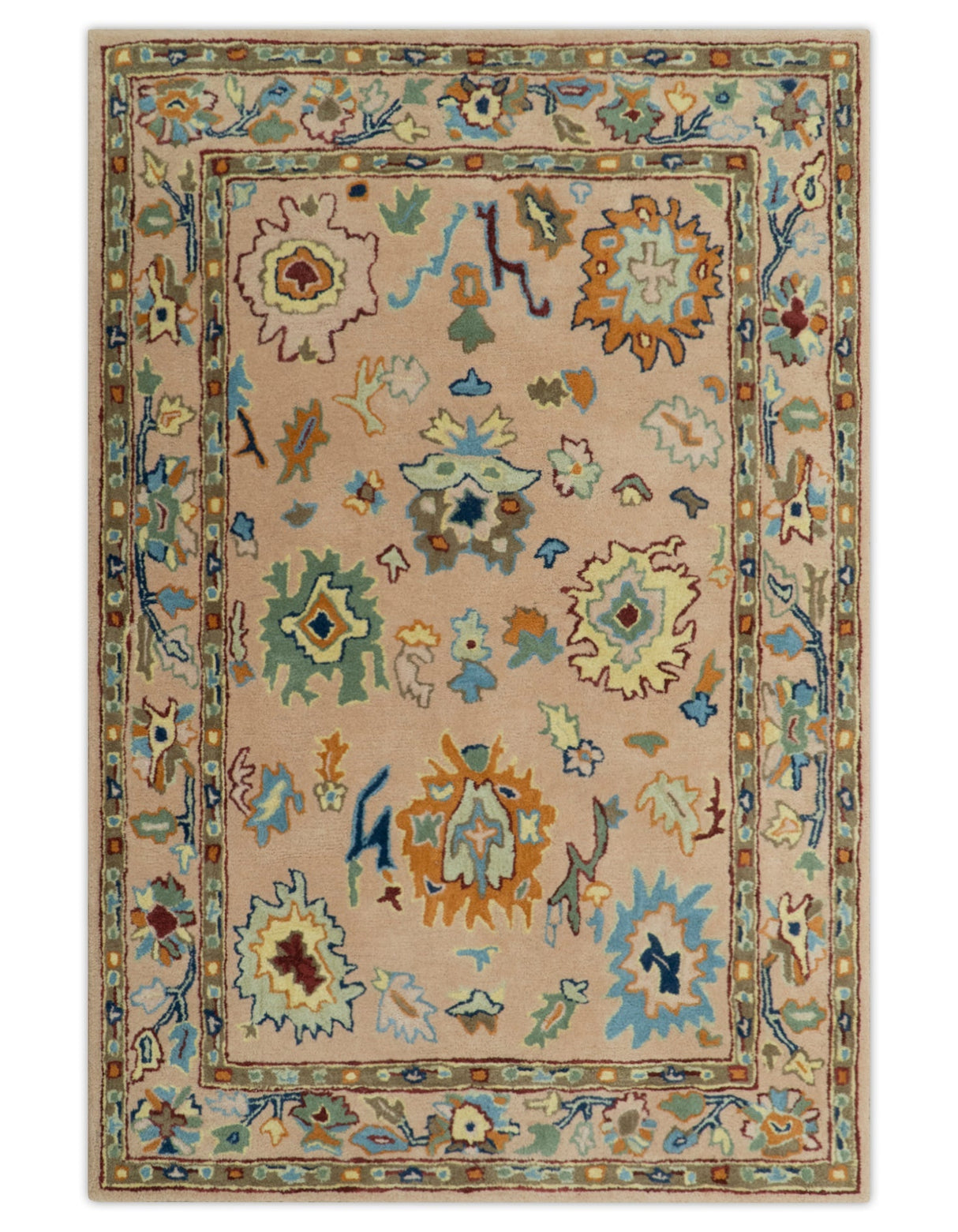 Hand Tufted Pink Peach and Gold Modern Colorful Oushak Rug, Kids, Living Room and Bedroom Rug | TRD6461