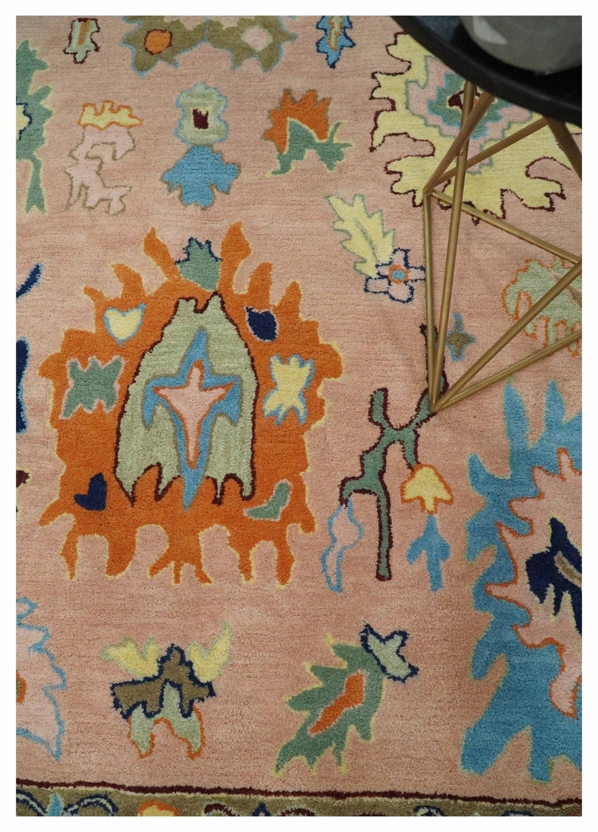 Hand Tufted Pink Peach and Gold Modern Colorful Oushak Rug, Kids, Living Room and Bedroom Rug | TRD6461