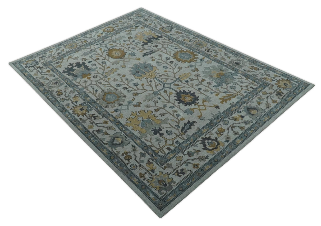 Hand Tufted Silver and Blue Donegal Oushak Rug, Multi Size Living Room and Bedroom Rug