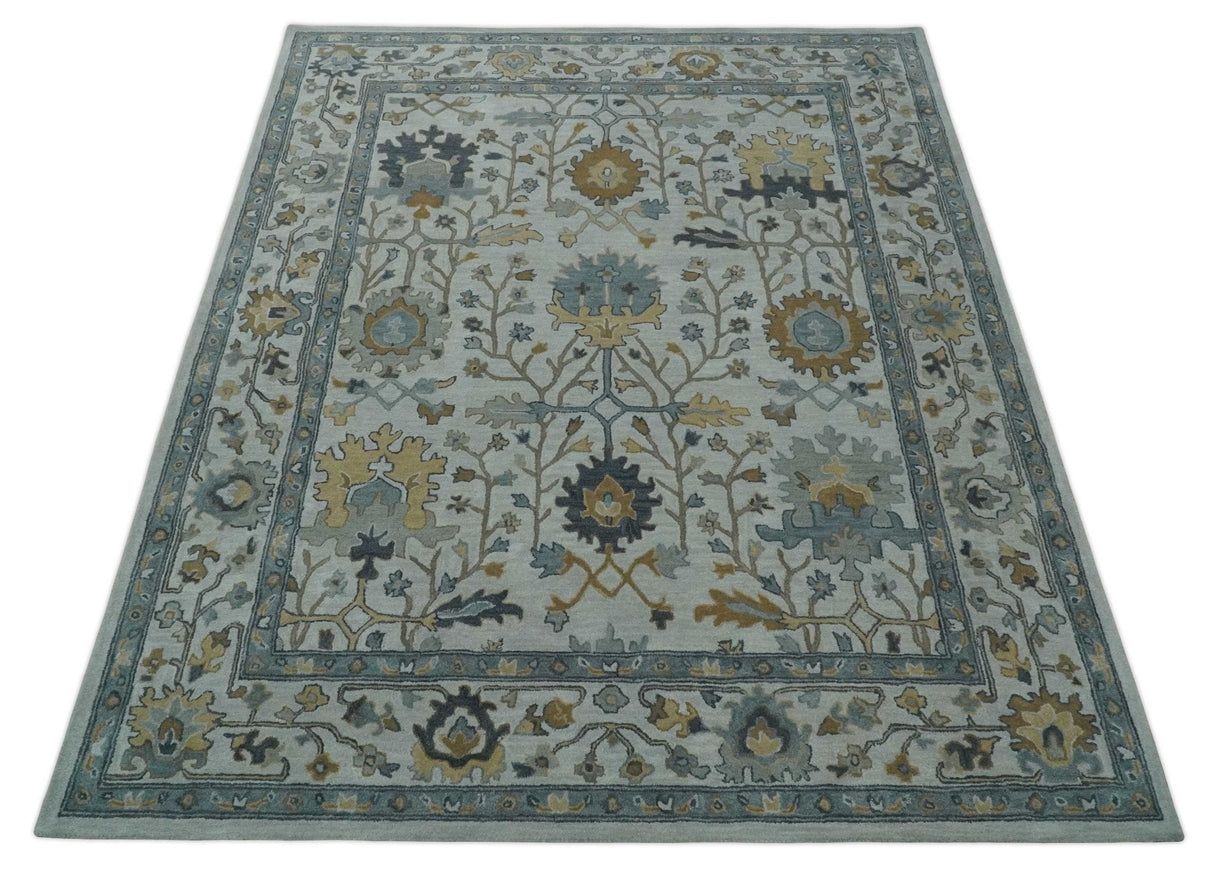 Hand Tufted Silver and Blue Donegal Oushak Rug, Multi Size Living Room and Bedroom Rug