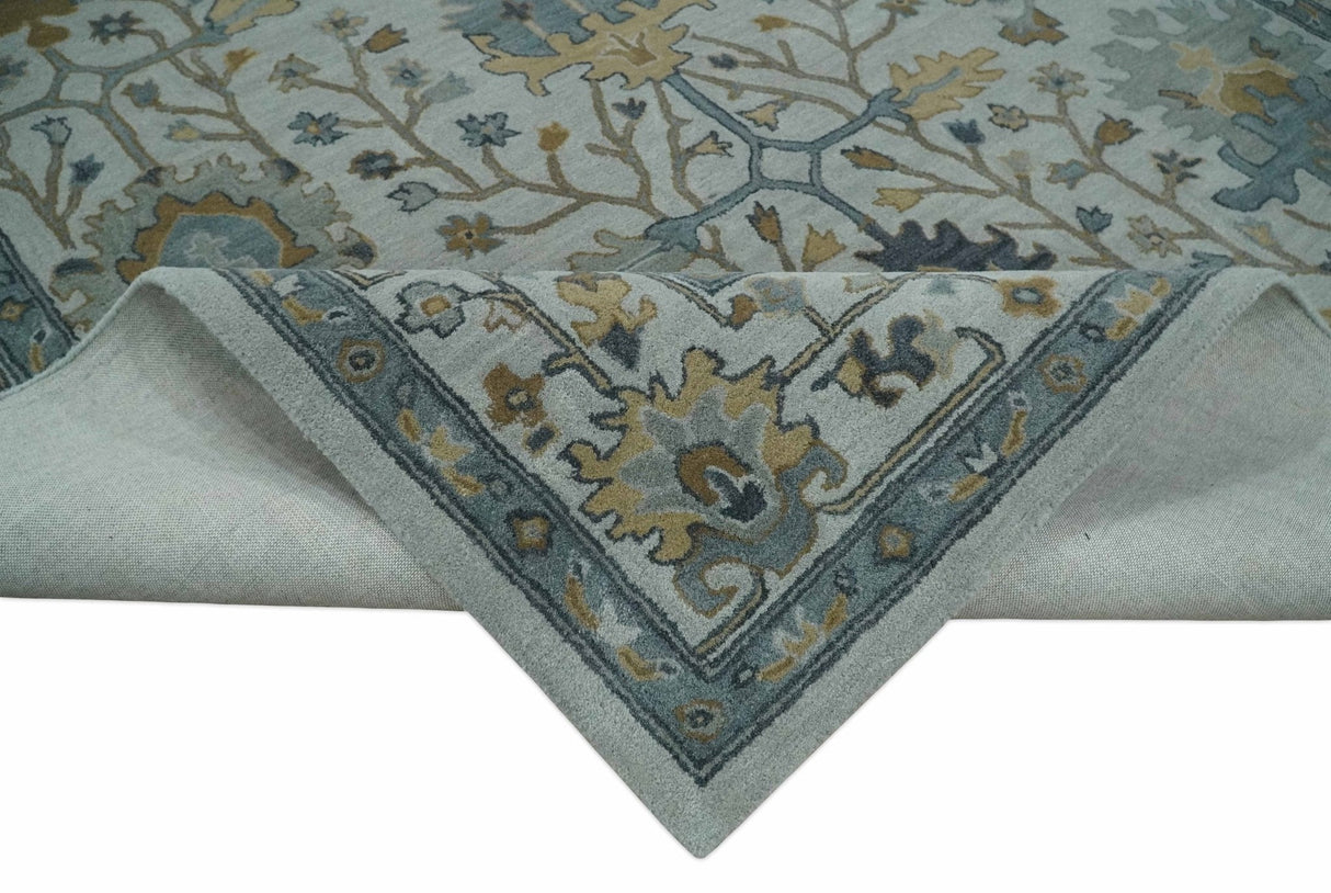 Hand Tufted Silver and Blue Donegal Oushak Rug, Multi Size Living Room and Bedroom Rug