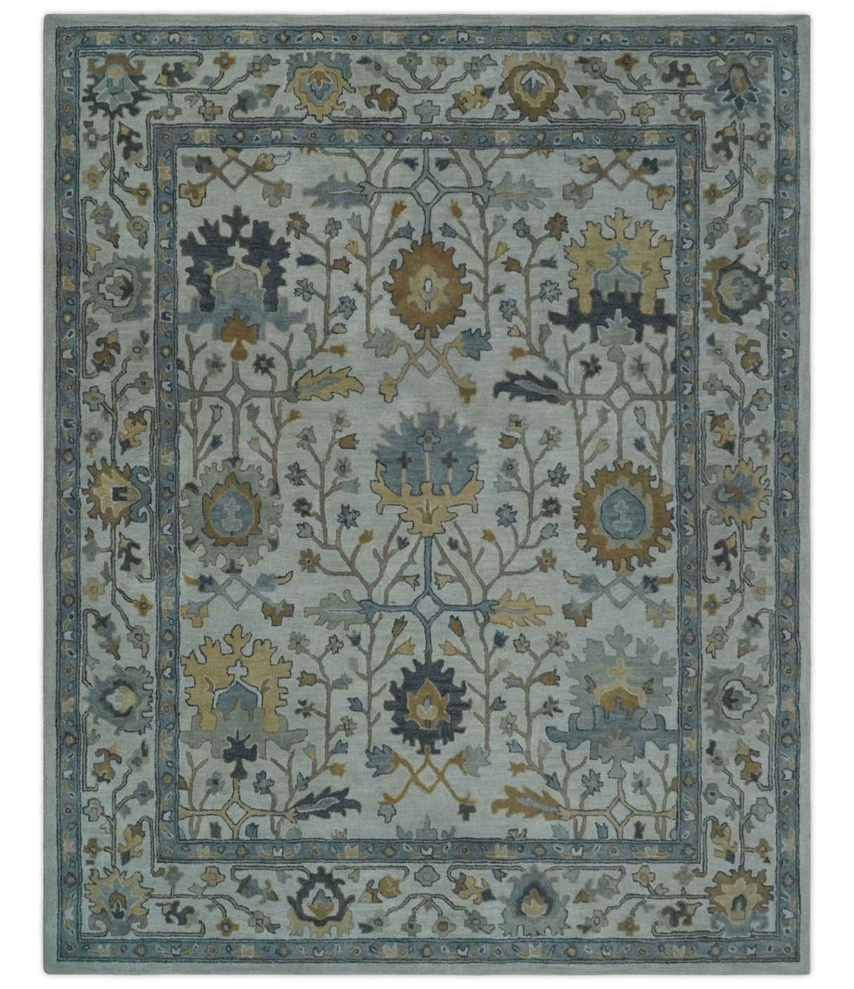 Hand Tufted Silver and Blue Donegal Oushak Rug, Multi Size Living Room and Bedroom Rug