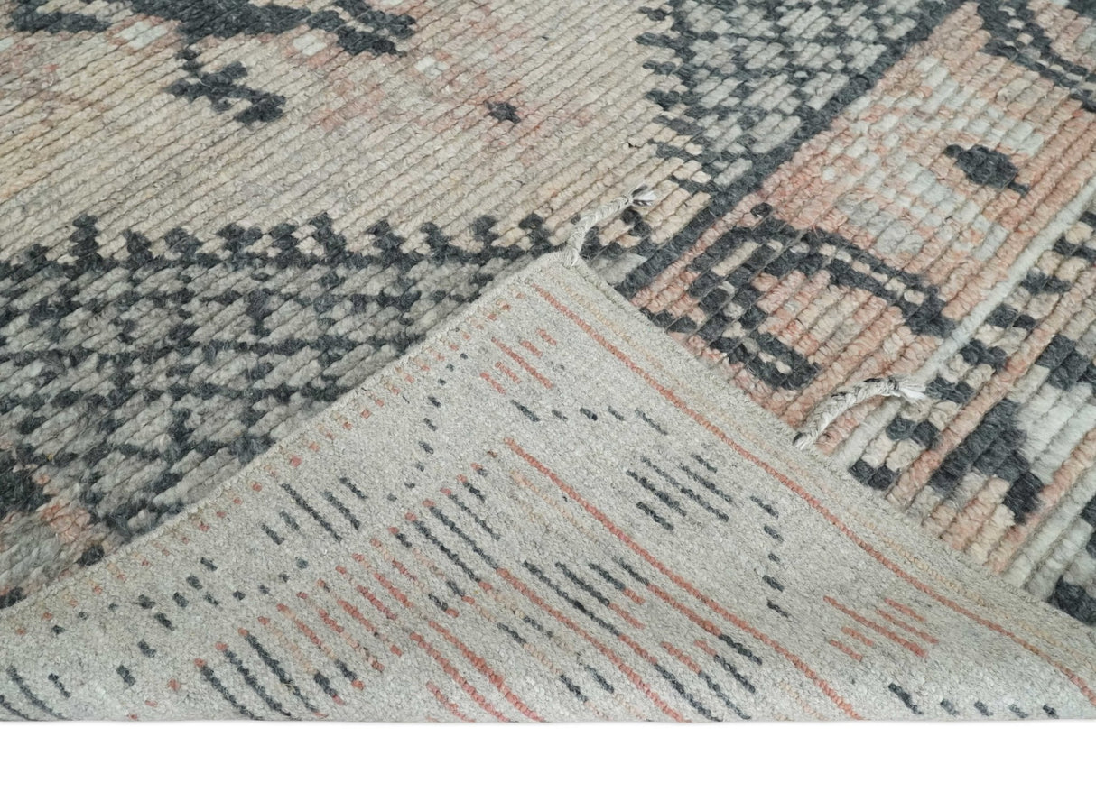Hand Woven Peach, Beige and Charcoal Rug Made with Blended Wool Multi Size Rug