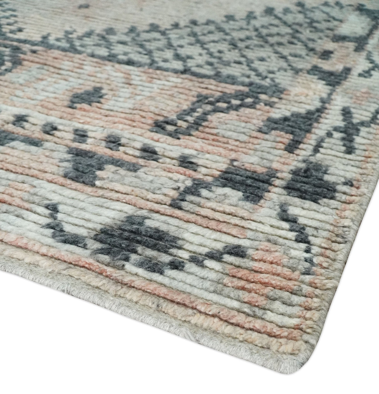 Hand Woven Peach, Beige and Charcoal Rug Made with Blended Wool Multi Size Rug