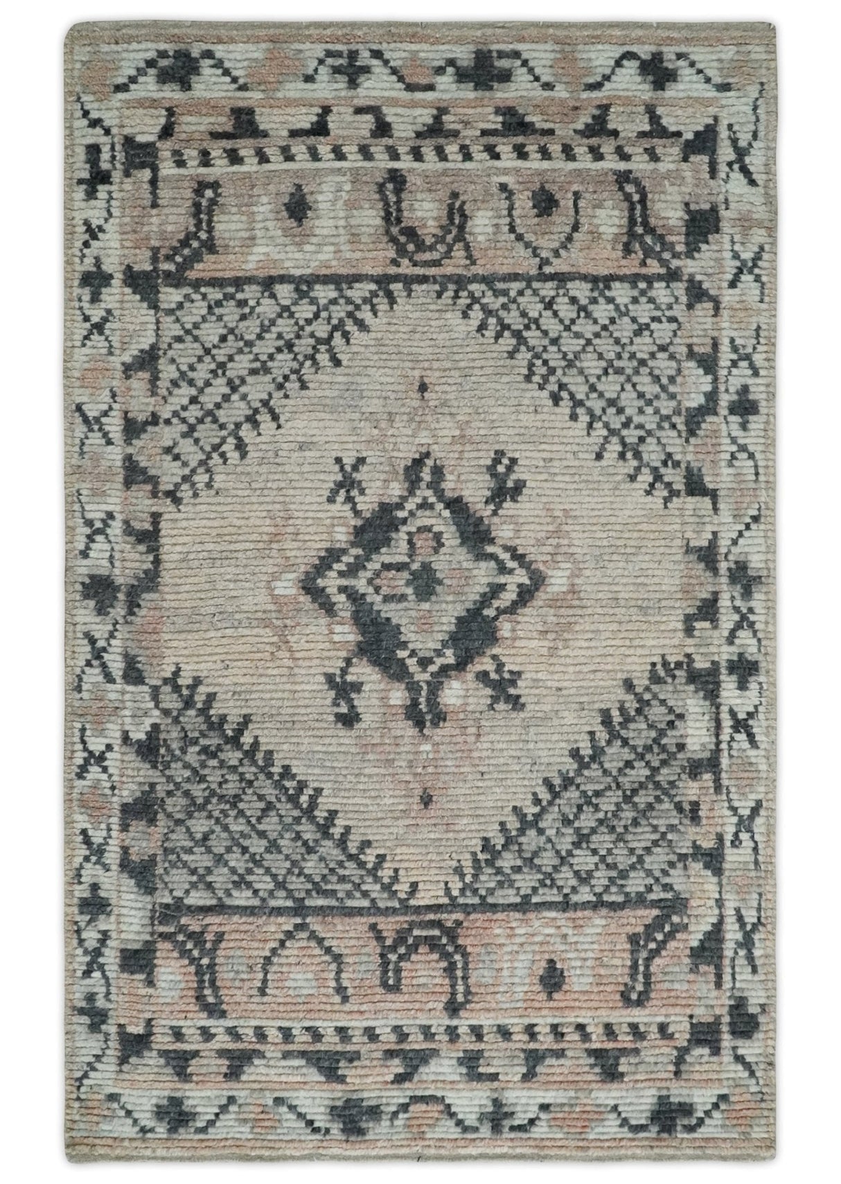 Hand Woven Peach, Beige and Charcoal Rug Made with Blended Wool Multi Size Rug
