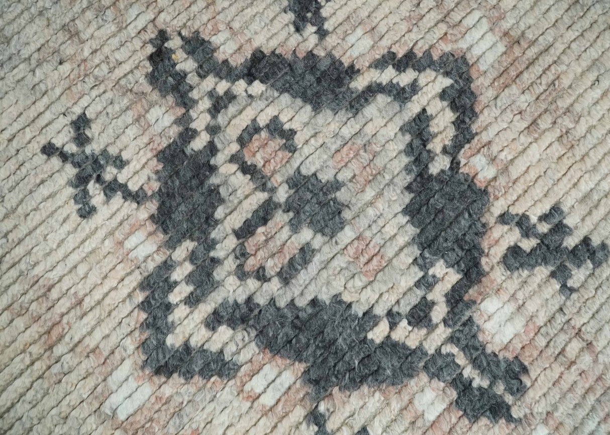Hand Woven Peach, Beige and Charcoal Rug Made with Blended Wool Multi Size Rug