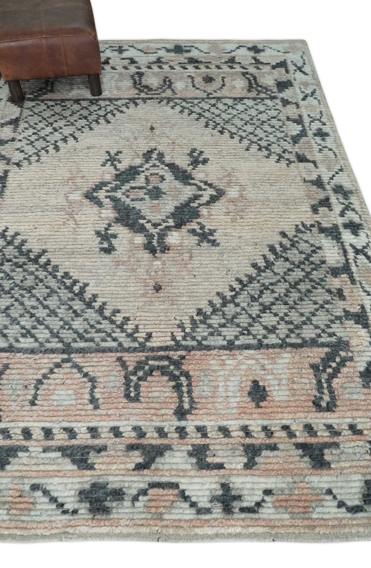 Hand Woven Peach, Beige and Charcoal Rug Made with Blended Wool Multi Size Rug