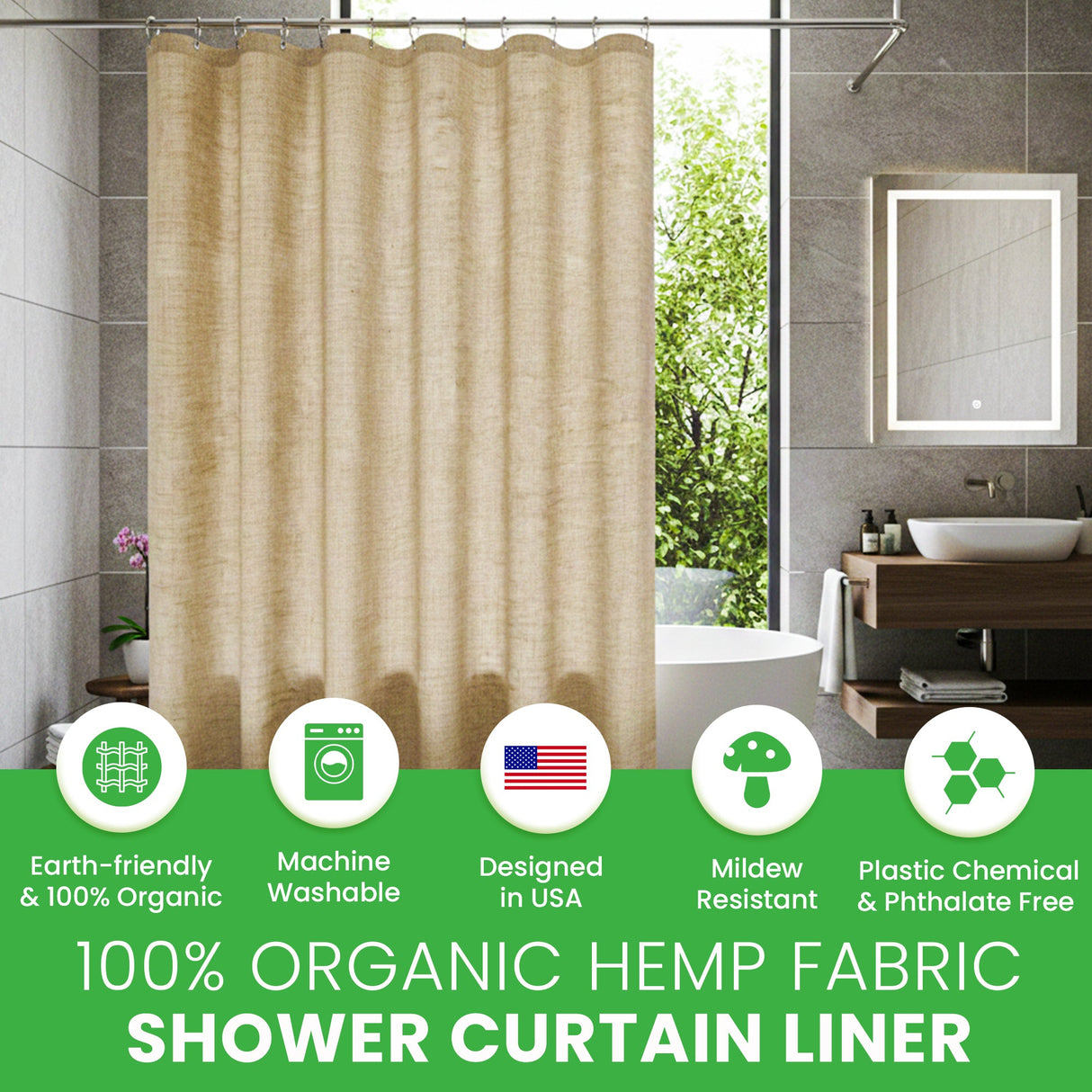 Hemp Shower Curtain – Bath, Tub + Stall Sizes – Made in USA