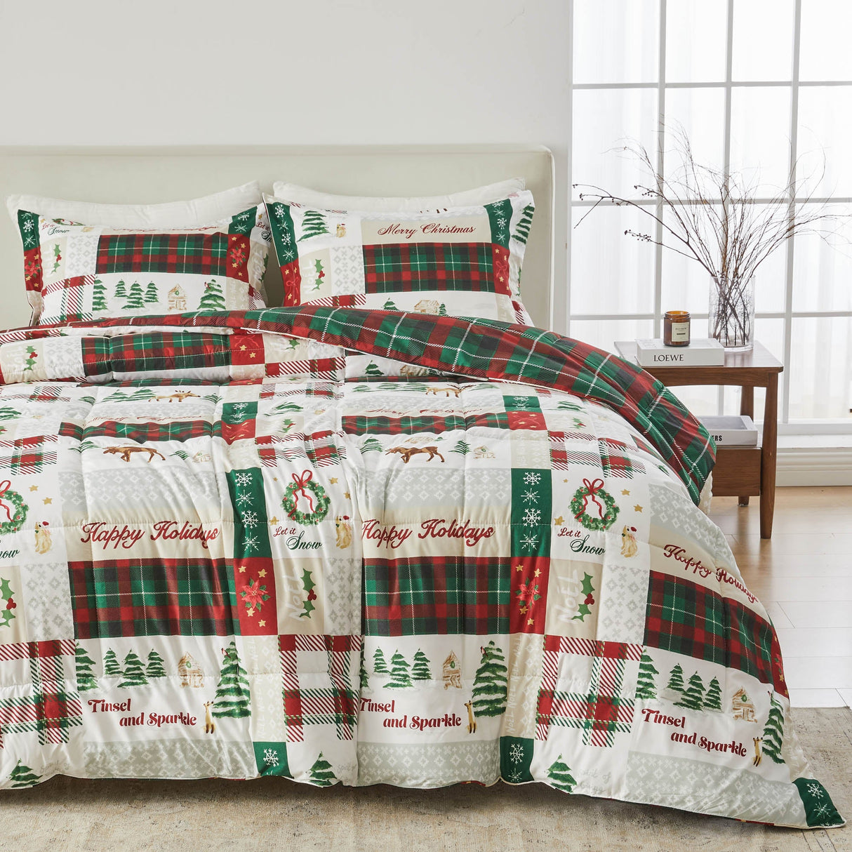 Reversible Christmas Comforter and Sham Set - Holiday / Lodge Odette Collection