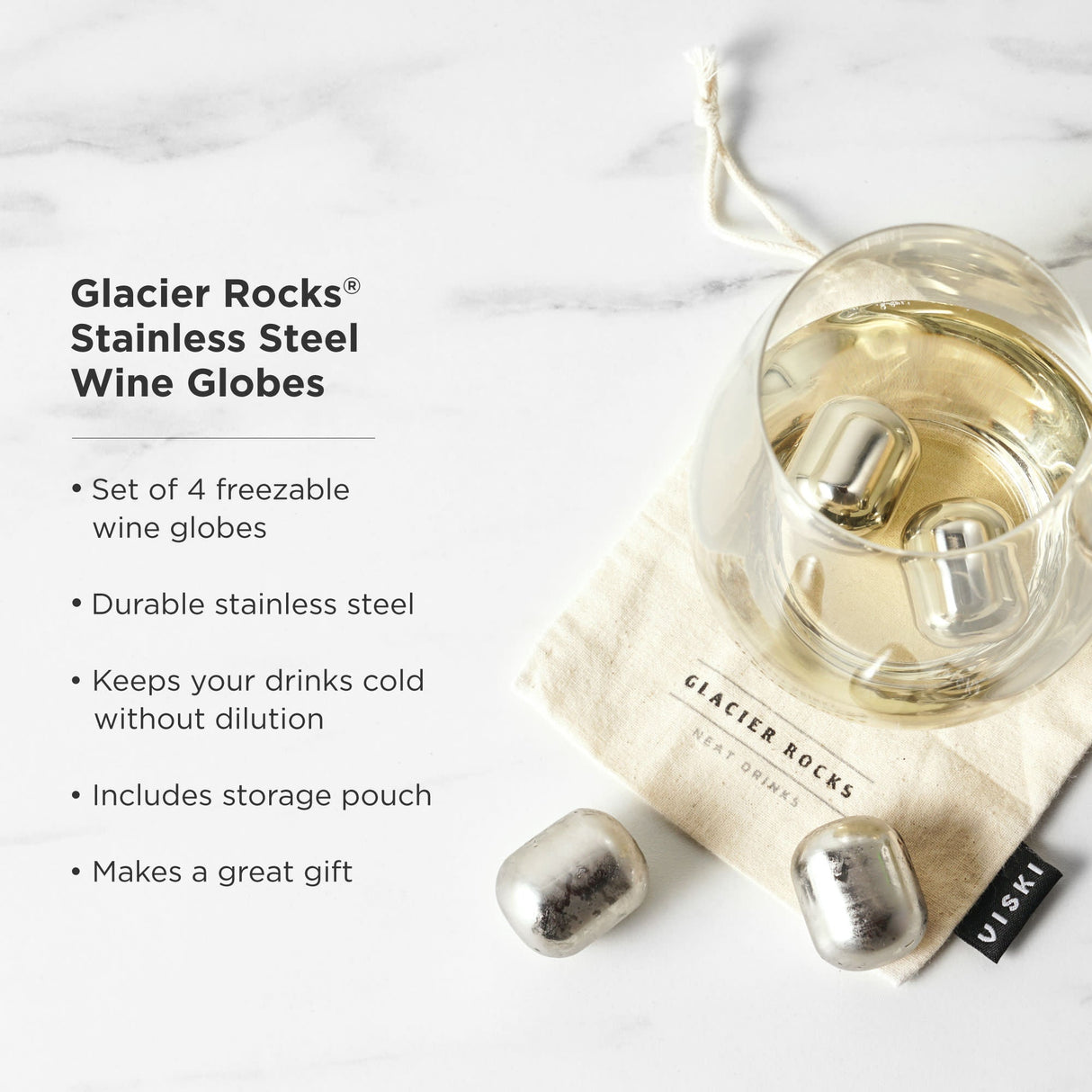 Glacier Rocks Stainless Steel Wine Globes Set of 4