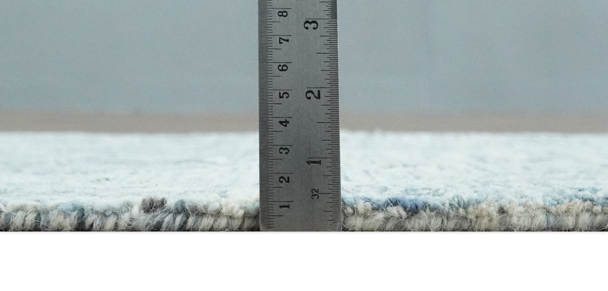 Ivory and Blue Modern Geometric Hand Tufted Multi Size Natural Wool Area Rug