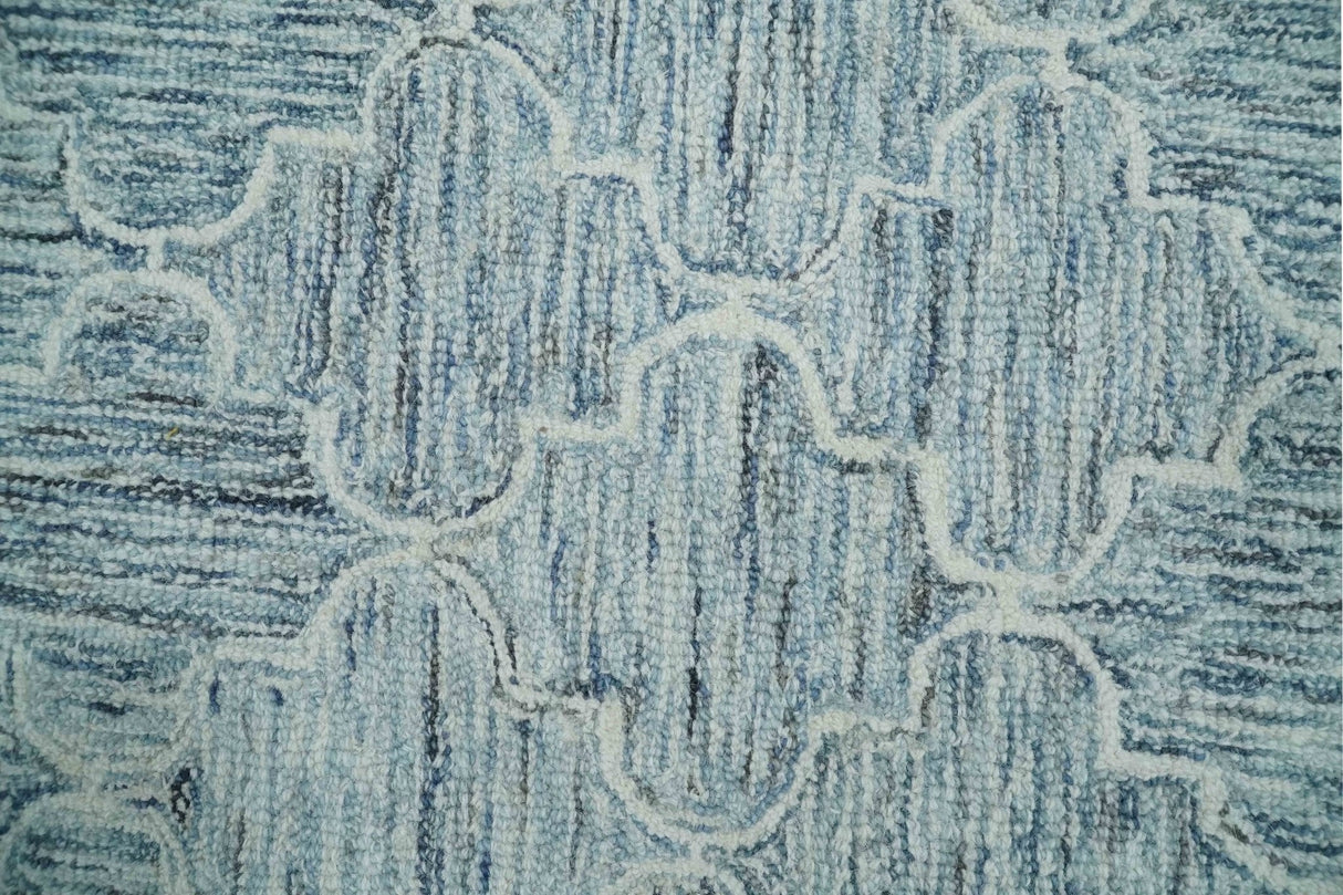 Ivory and Blue Modern Geometric Hand Tufted Multi Size Natural Wool Area Rug