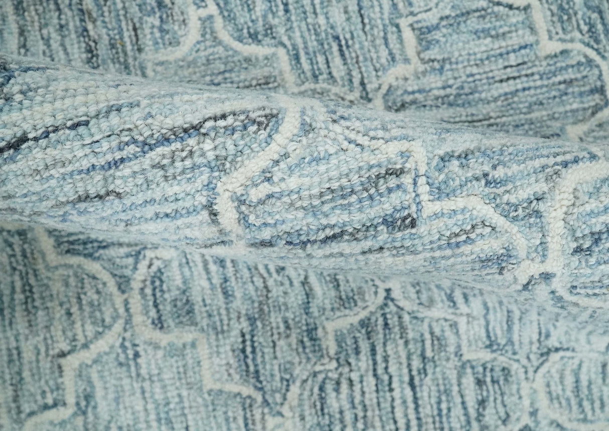 Ivory and Blue Modern Geometric Hand Tufted Multi Size Natural Wool Area Rug