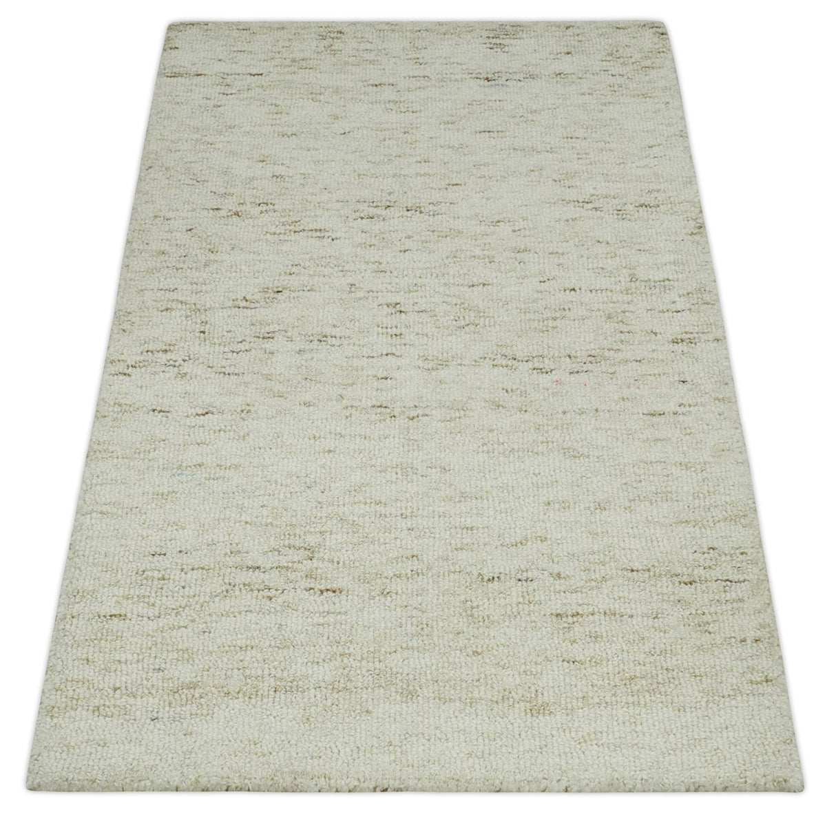 Ivory and Brown Abstract Hand Tufted Multi Size Natural Wool Area Rug