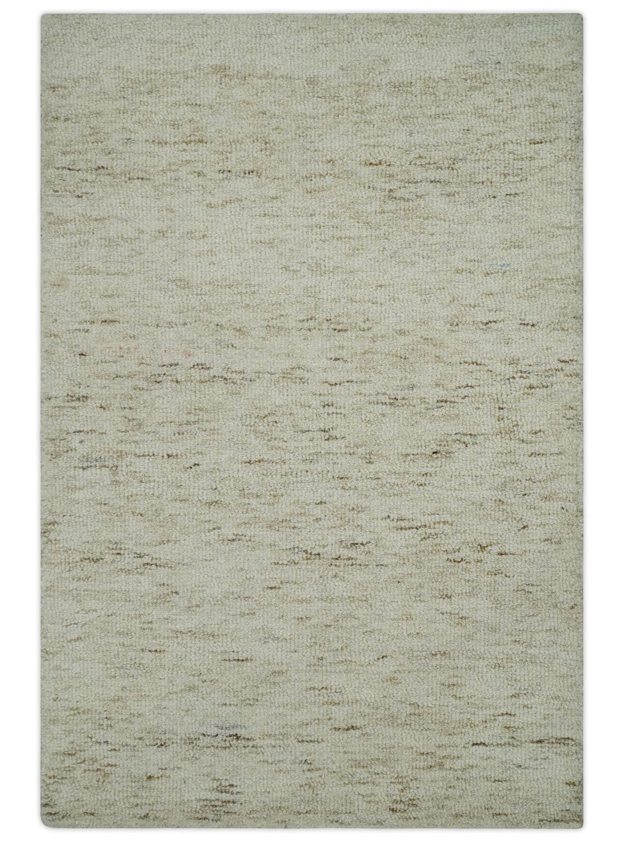 Ivory and Brown Abstract Hand Tufted Multi Size Natural Wool Area Rug