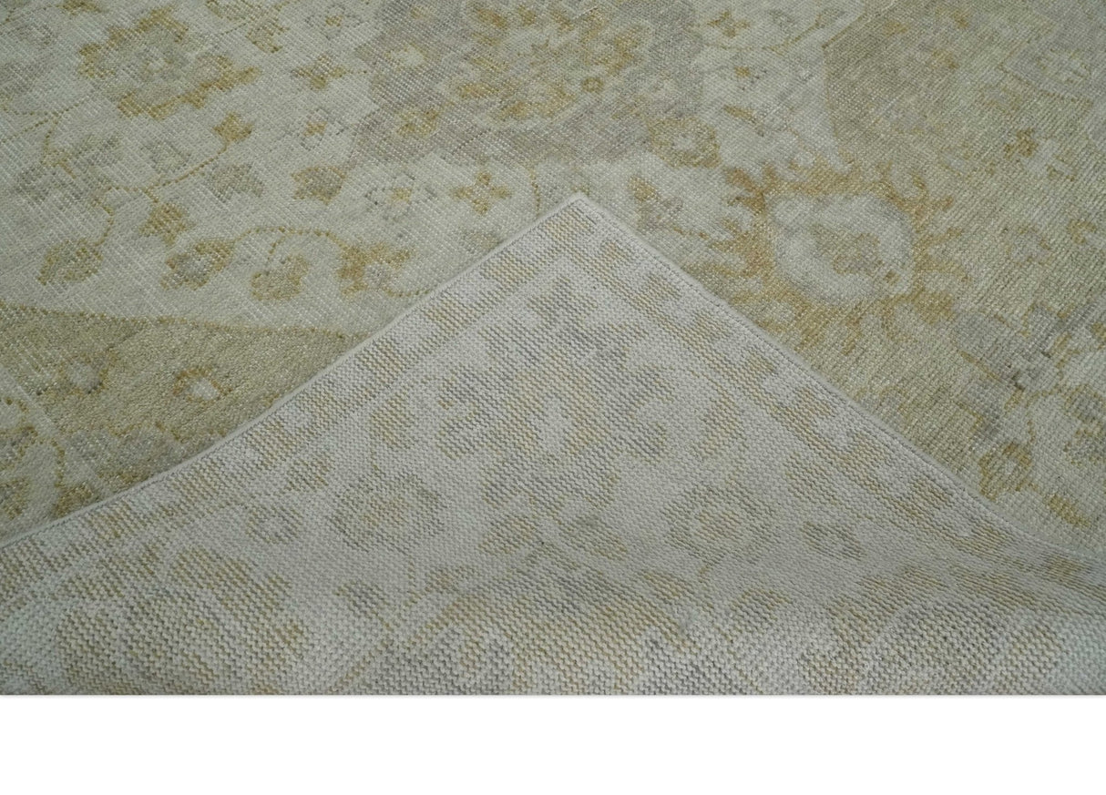 Ivory and Brown distressed finished Traditional Floral Low Pile Multi Size wool Area Rug
