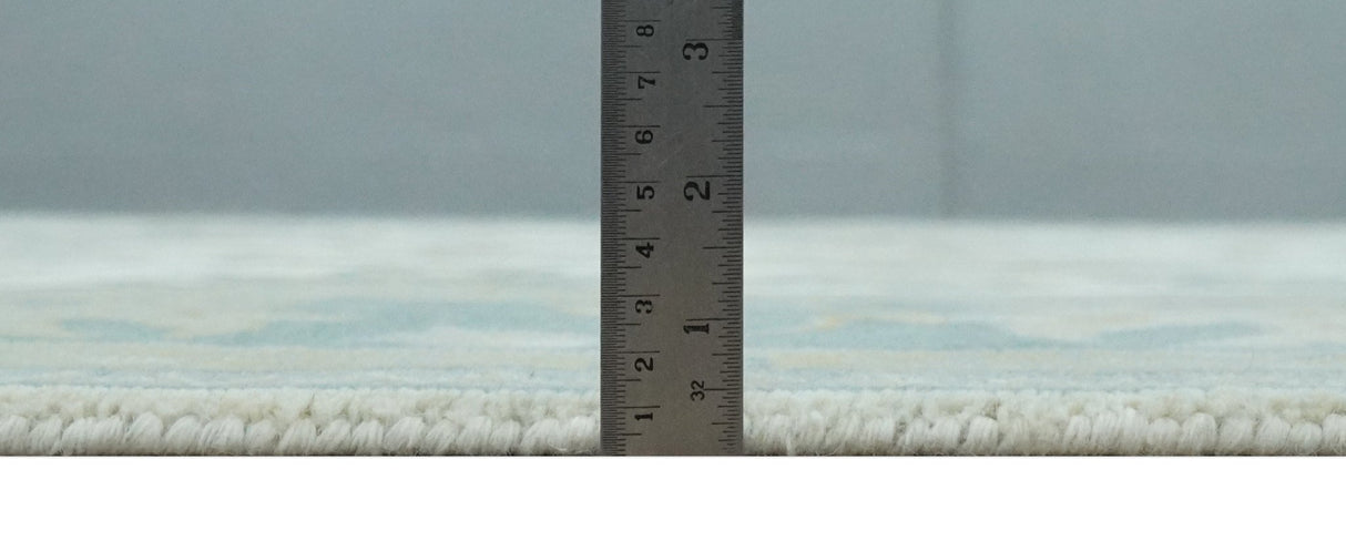 Ivory, Blue and Beige Floral Oushak Hand Knotted Traditional Turkish Inspired Custom Made Wool Area Rug