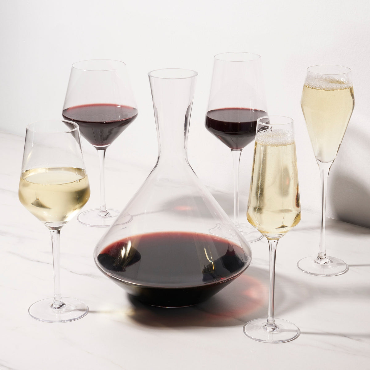 Raye Angled Crystal Bordeaux Decanter & Wine Glass Set