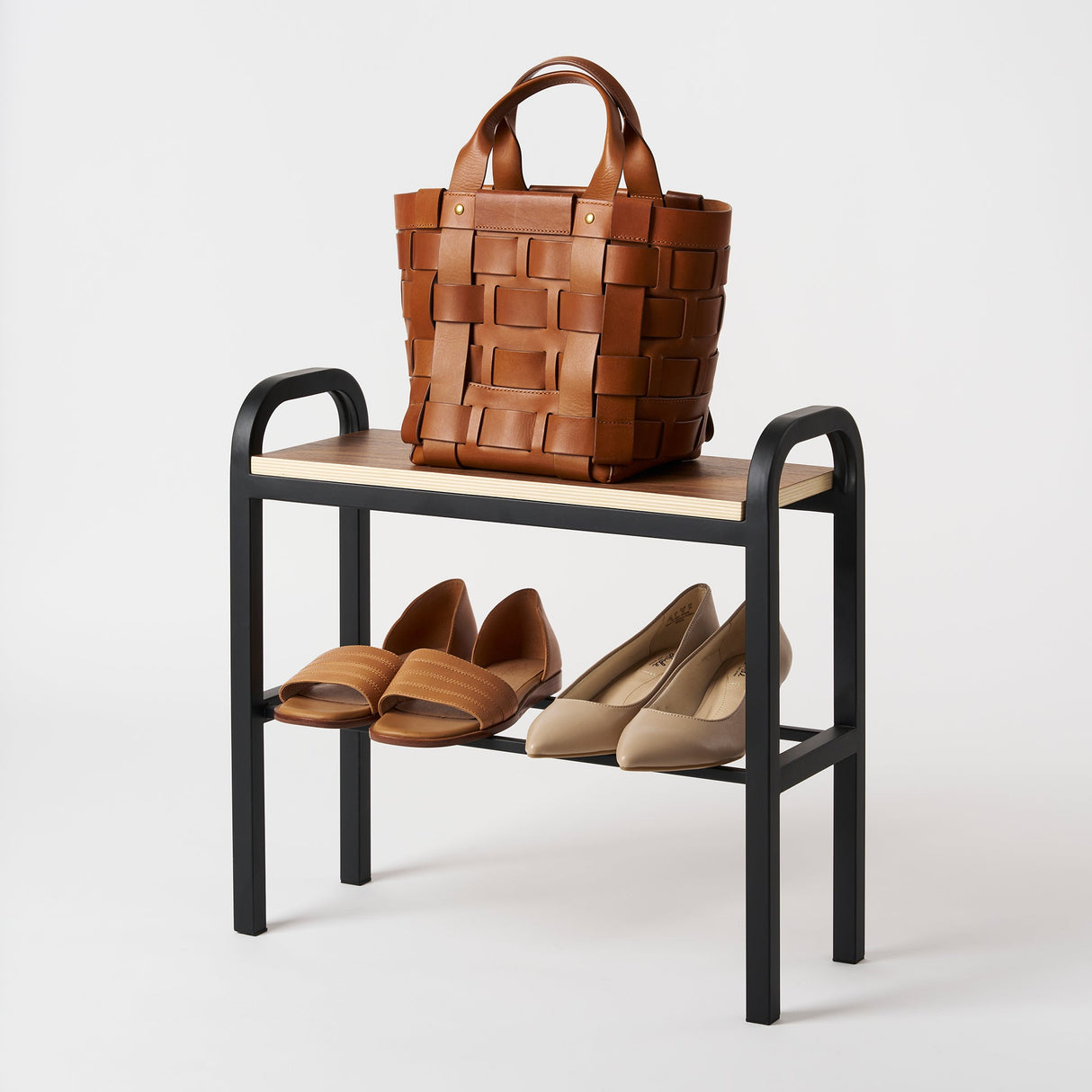 Shoe Organizer & Bench (18" H) - Steel + Wood