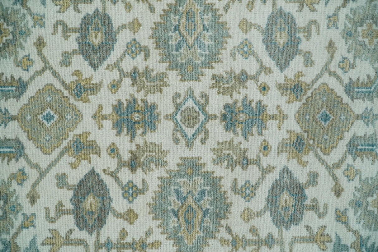 Hand Knotted Oriental Oushak Teal, Ivory and Beige Custom Made Wool Area Rug