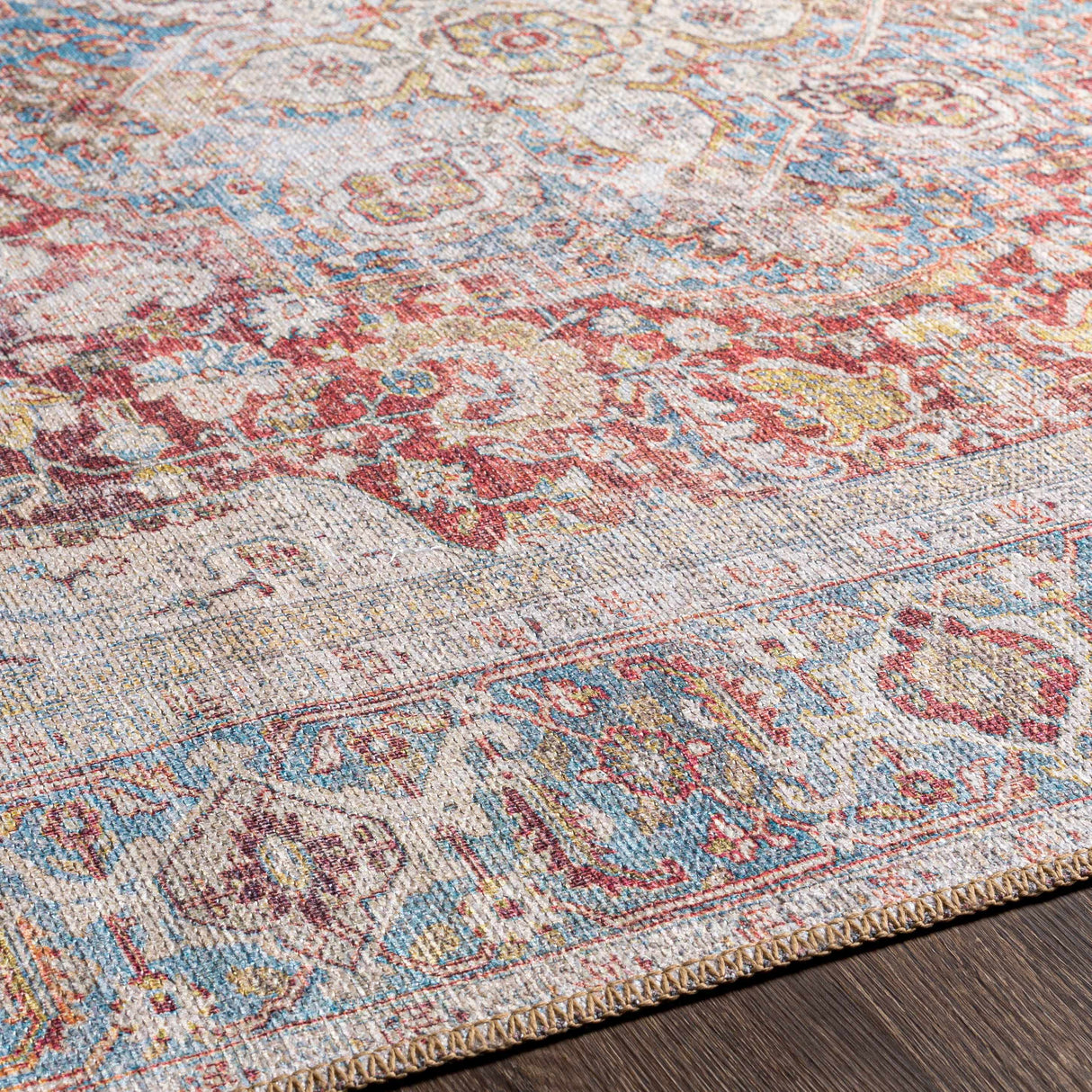Cream Rust Leeston Washable Rug - Clearance