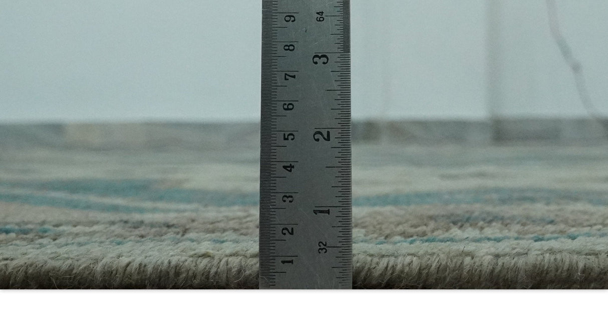 Light green, Teal and Charcoal Traditional Hand Knotted Custom Made wool Area Rug