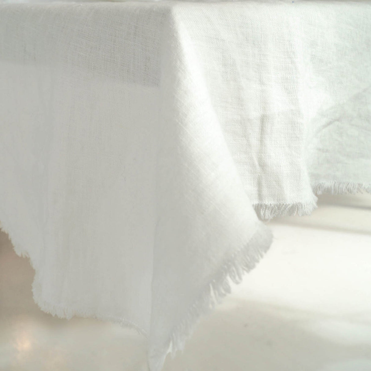Linen Tablecloth with Fringe Edges