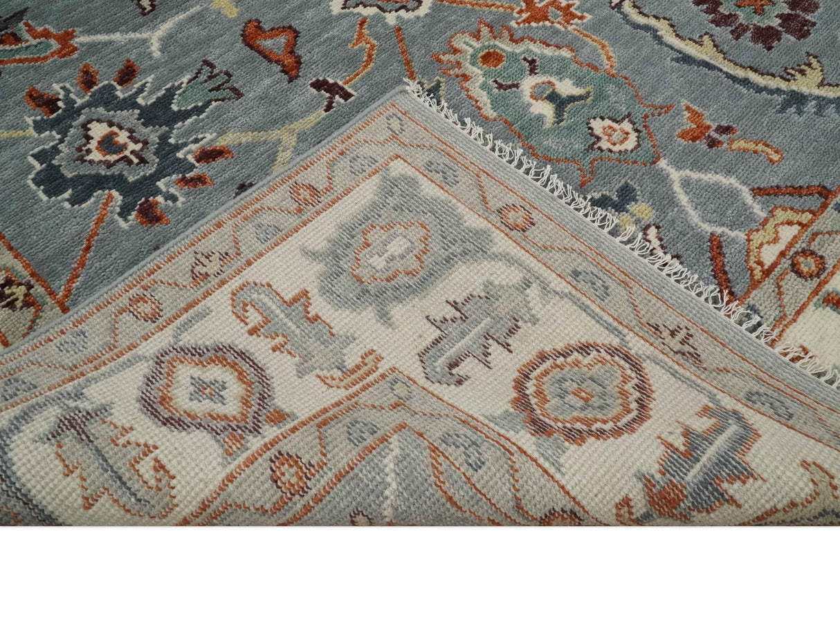 Hand Knotted Gray and Ivory Traditional Oriental Oushak Custom Made Wool Area Rug