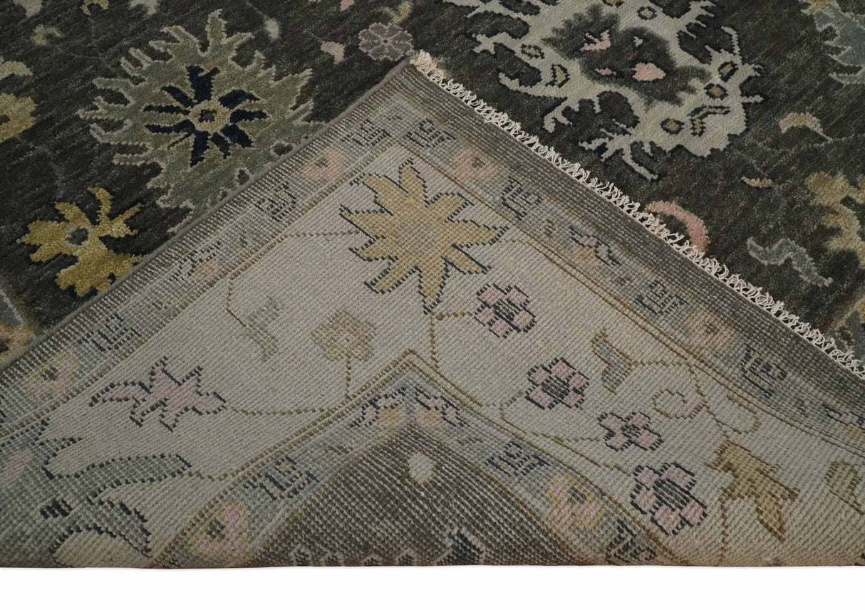 Custom Made Living Room Rug Hand Knotted Dark Gray and Beige Traditional Wool Rug
