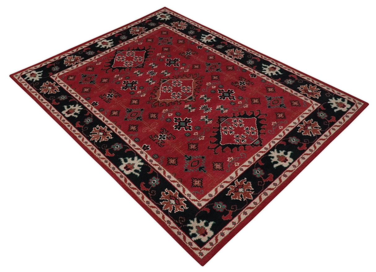 Maroon and Black Traditional Oriental Hand Knotted Custom Made wool Area Rug