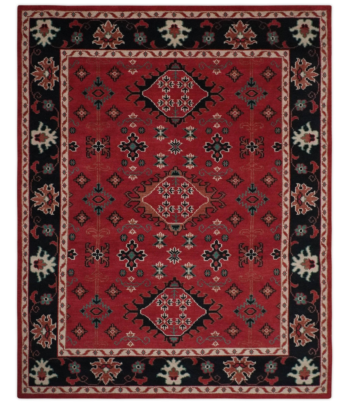 Maroon and Black Traditional Oriental Hand Knotted Custom Made wool Area Rug