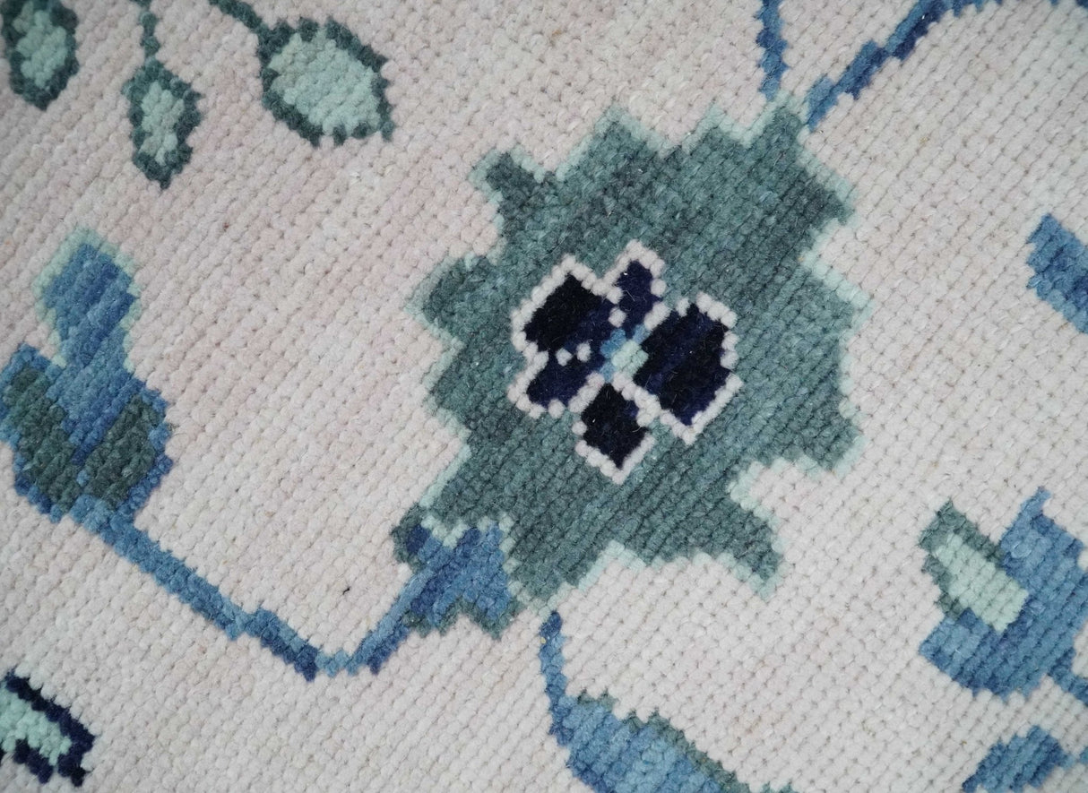 Soft Pink, Gray and Blue Hand Knotted Traditional Oushak Custom Made Wool Area Rug