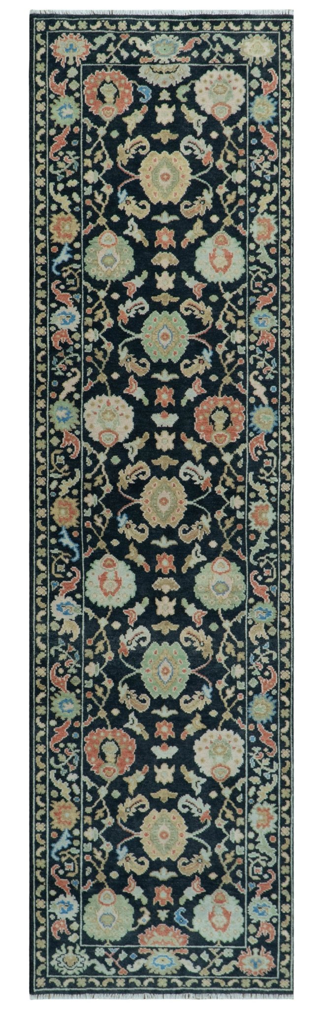 Modern Hand Knotted Black and Multicolor Traditional Oushak Custom Made Wool Area Rug