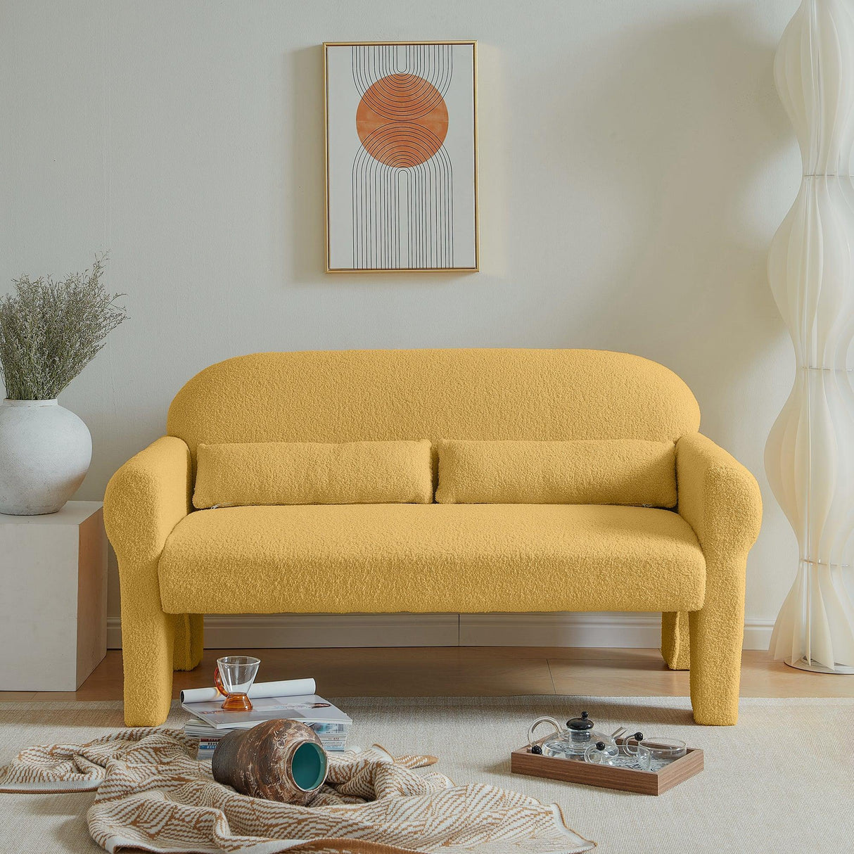 Modern Lambs Wool Fabric Loveseat for Living Room