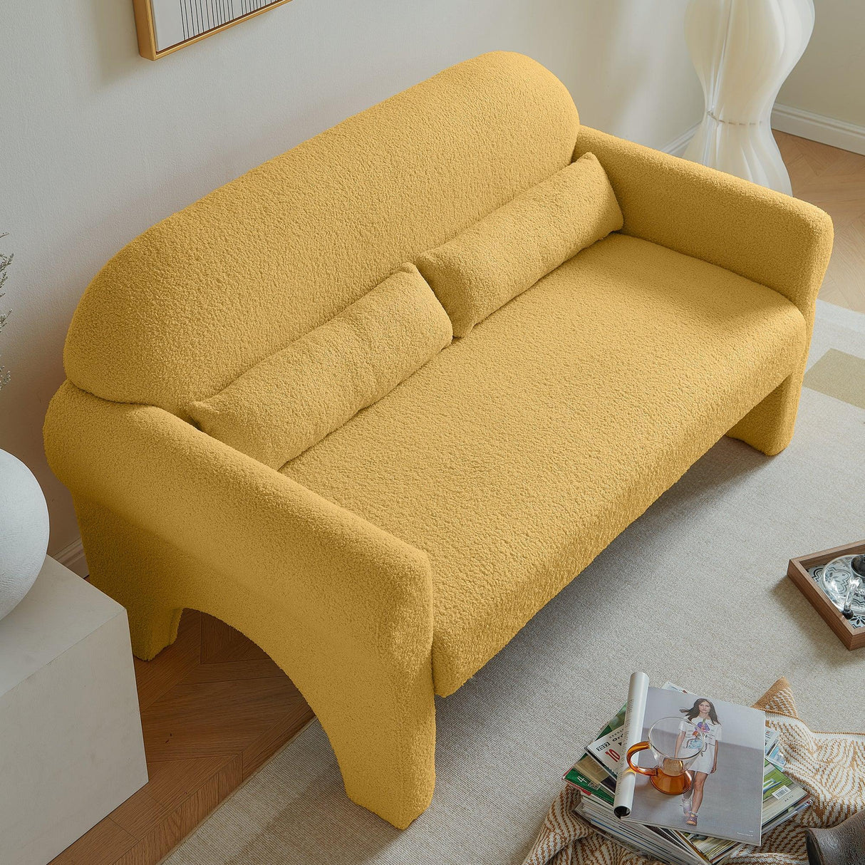 Modern Lambs Wool Fabric Loveseat for Living Room
