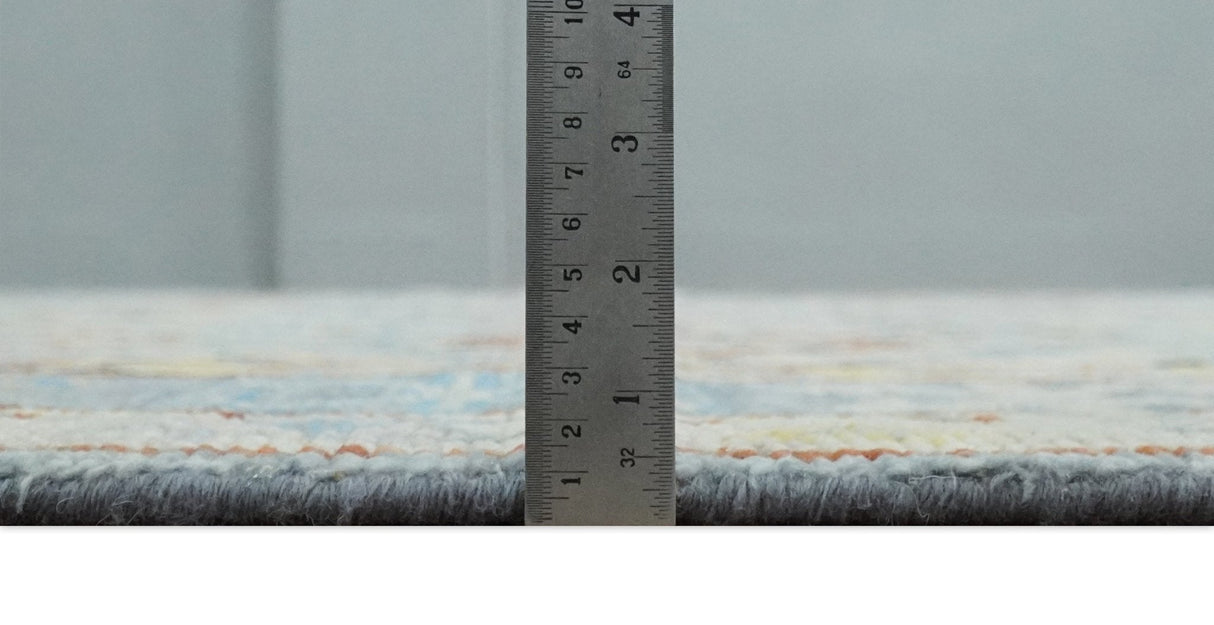 Vibrant Colorful Silver, Blue, Rust and Mustard Traditional Hand Knotted Custom Made Wool Area Rug