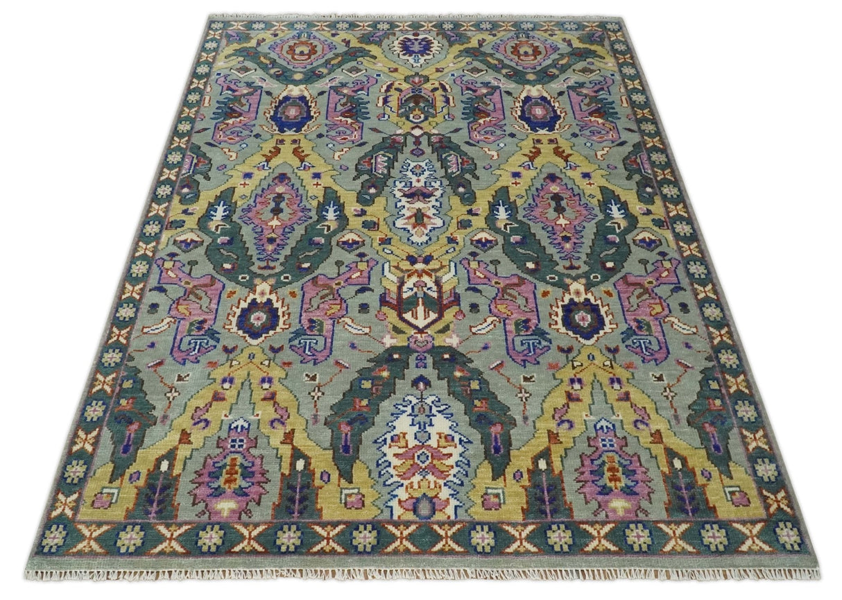Hand knotted Green, Pink and Gold Traditional large design Antique Oushak Custom Made wool Area Rug