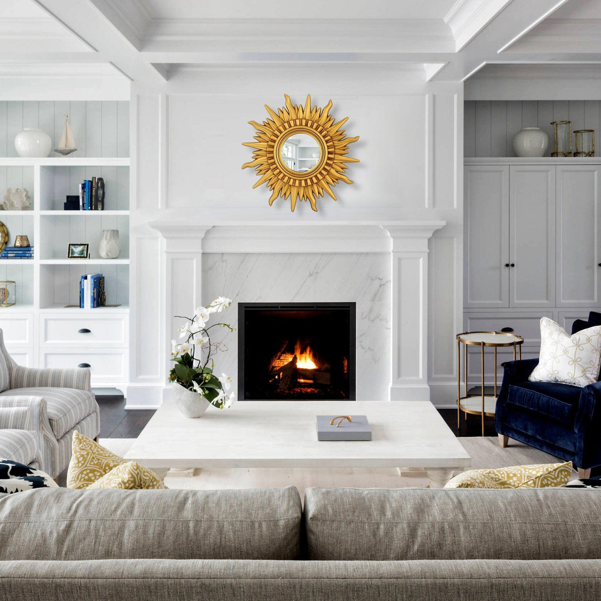 Modern Sunburst Golden Mirror Antiqued Casual Wall Decoration