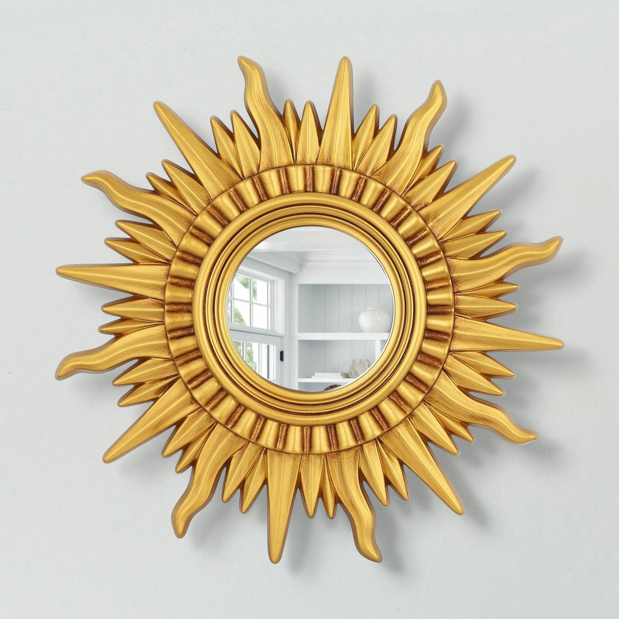 Modern Sunburst Golden Mirror Antiqued Casual Wall Decoration