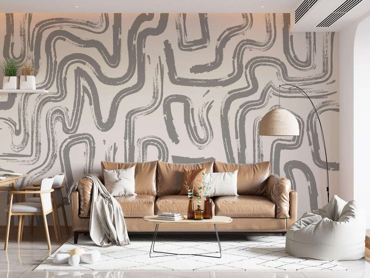 Modern Abstract Brushstroke Wallpaper - Neutral Artistic Wall Mural