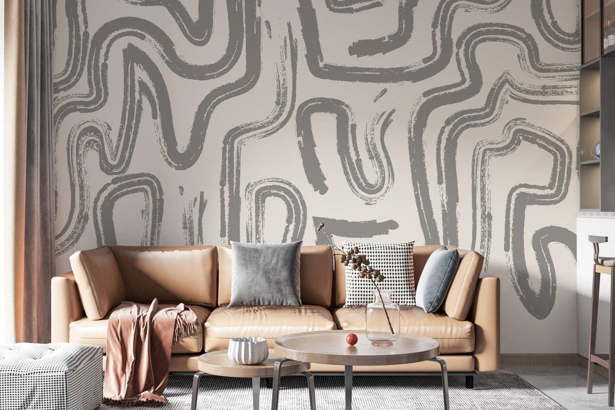 Modern Abstract Brushstroke Wallpaper - Neutral Artistic Wall Mural