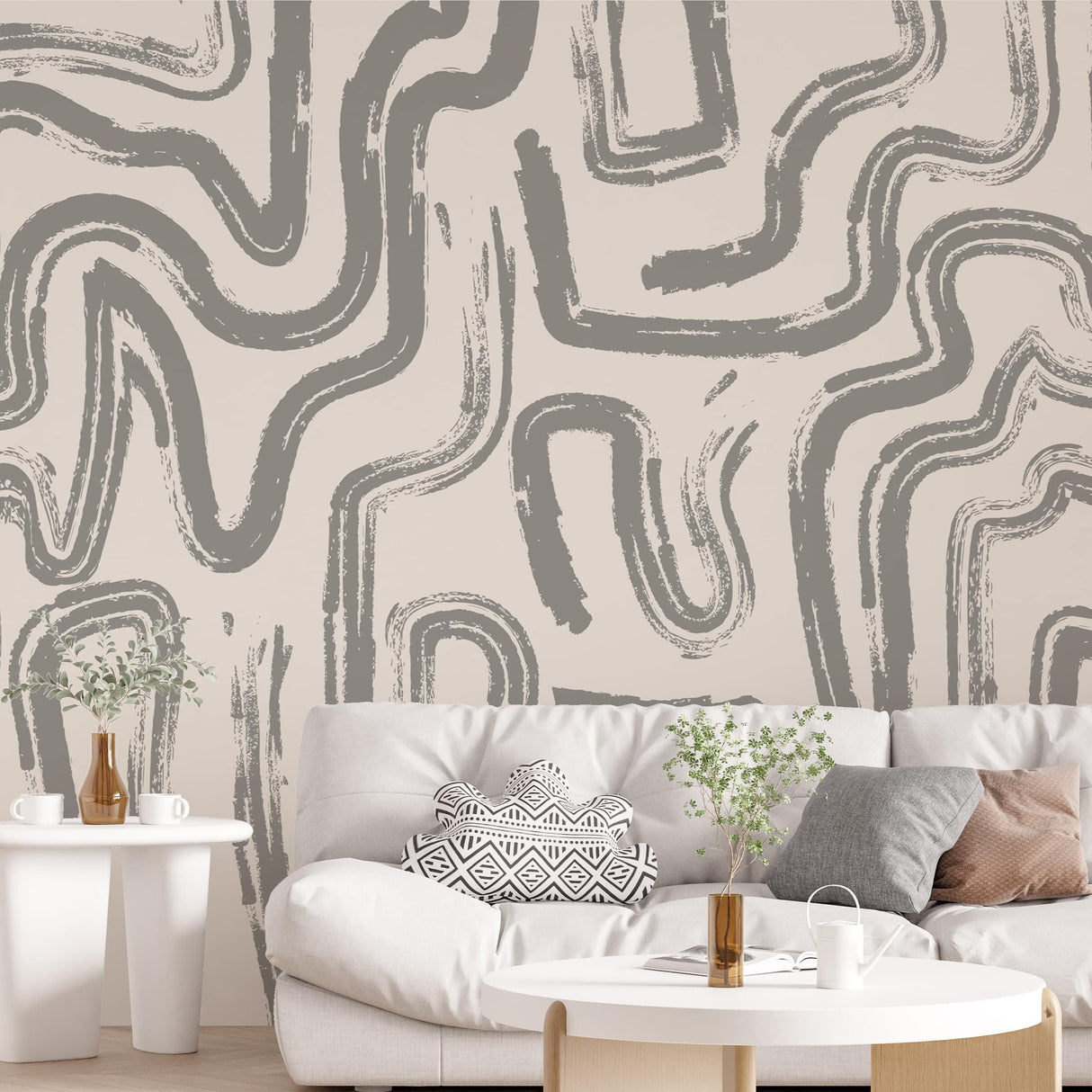 Modern Abstract Brushstroke Wallpaper - Neutral Artistic Wall Mural
