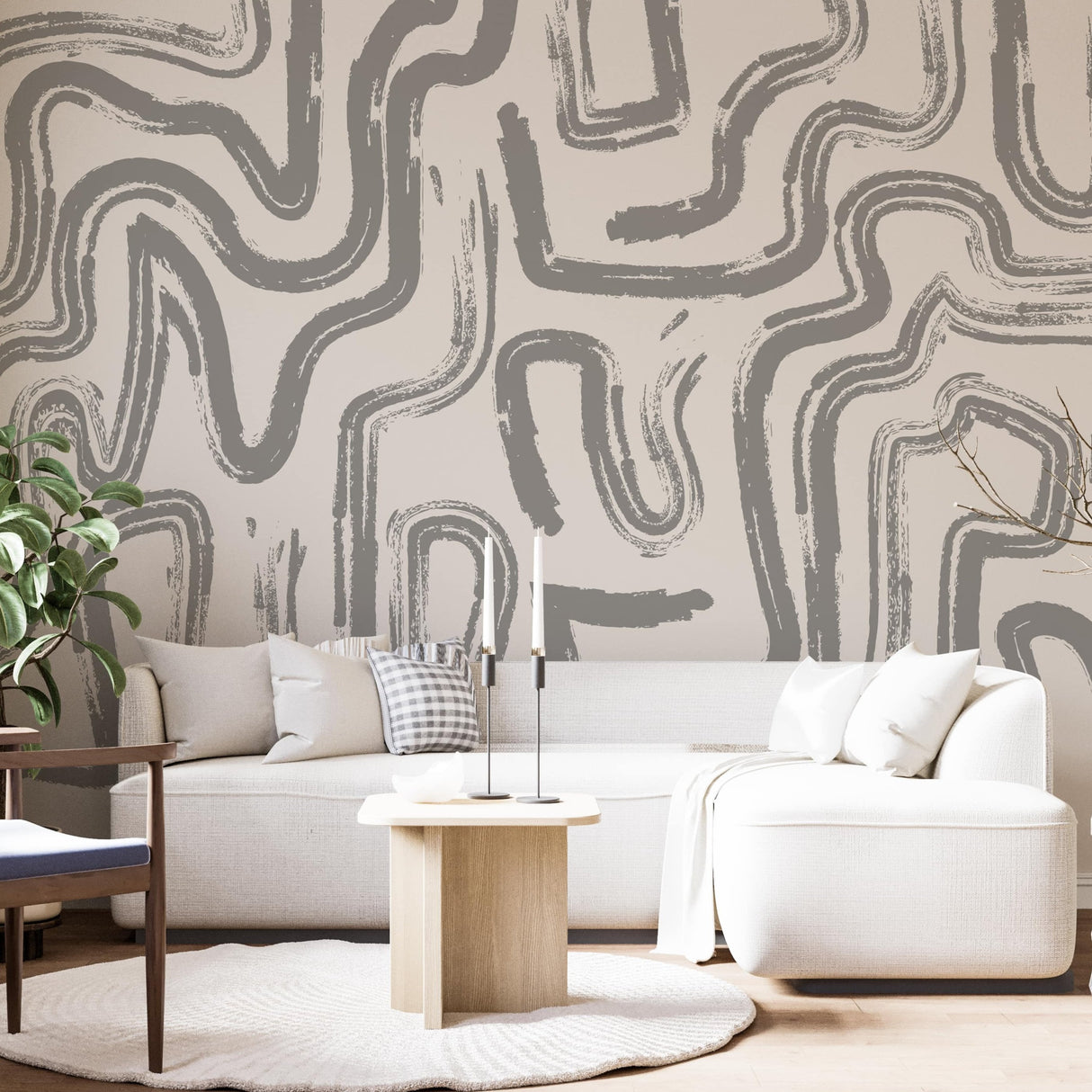 Modern Abstract Brushstroke Wallpaper - Neutral Artistic Wall Mural